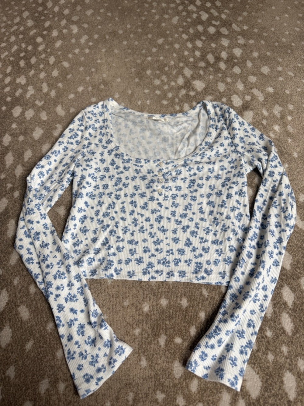 Z Supply White Ribbed Crop Top with Blue Floral Print